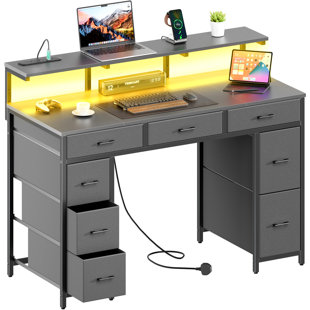 Metal Base Computer Desk with Power Outlet