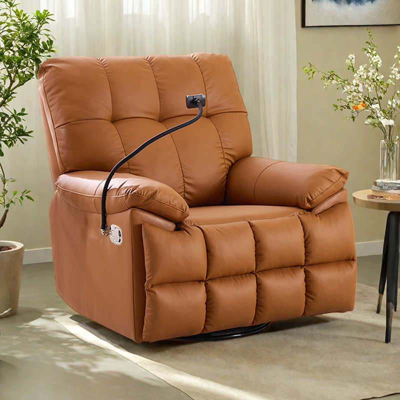 360° Rotation Single Recliner with Phone Holder, Beige