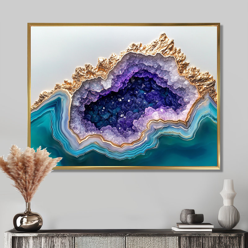 Agate Dream River VI - impression sur toile Geode Stone, Reproduction avec cadre flottant, H 16 po x l 32 po, Doré