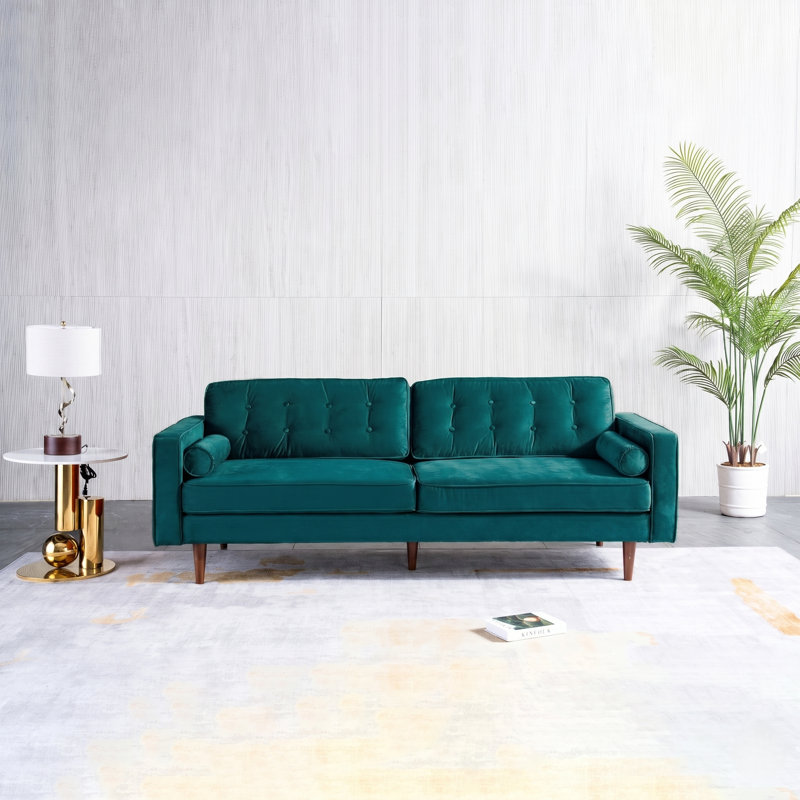 Canapé à accoudoirs carrés en velours de 85 po Ansonia, Bleu sarcelle