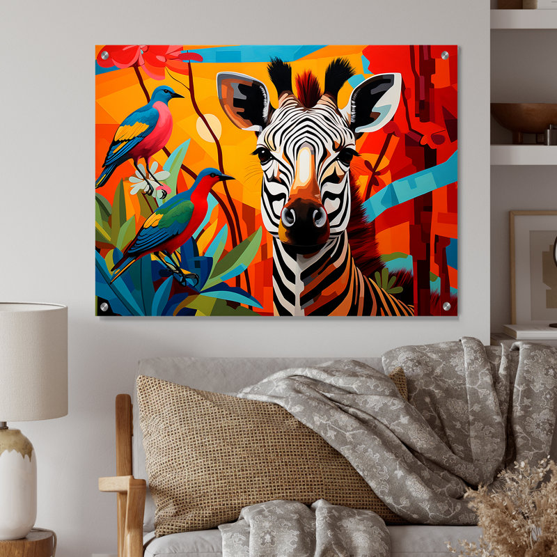 Pop Art, zèbre de la faune - Art mural acrylique Pop Art moderne, H 24 po x l 32 po