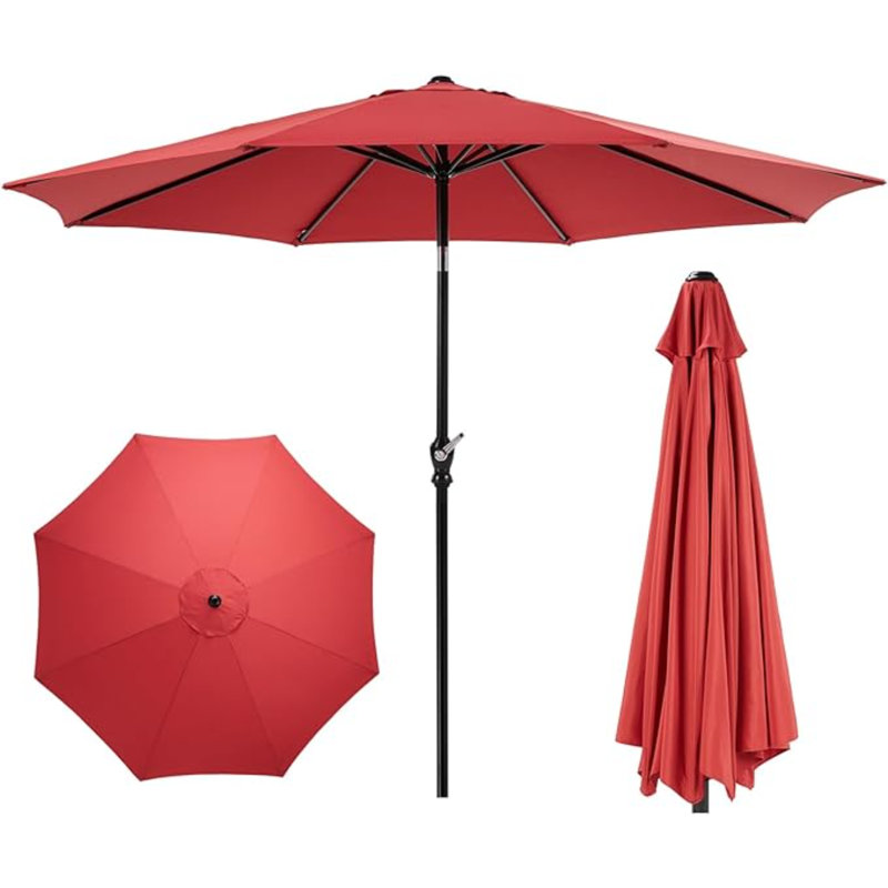 Parasol de marché Sunali 9 'avec manivelle et contrepoids inclus, Rouge