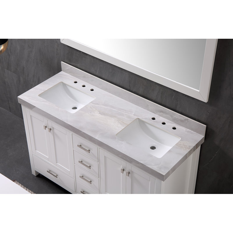 Plateau de meuble-lavabo en porcelaine 61 po avec lavabo double et 6 trous, sans robinet, Gris clair