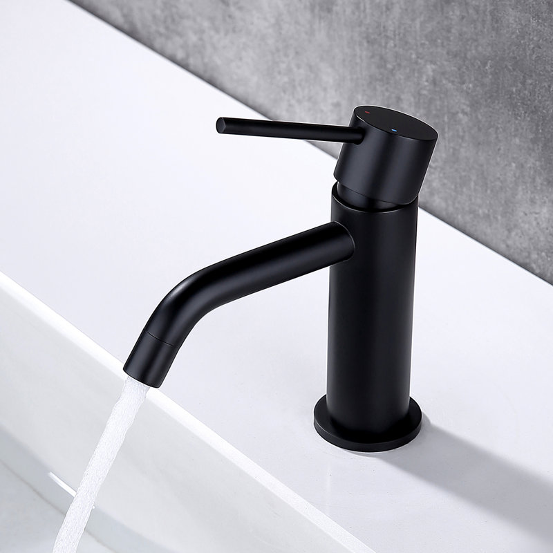 CALBASE 1 Handle 1 Hole Stainless Steel Bathroom Sink Faucets Matte Black Cold and hot water valve with Pop Up Drain and Supply Lines