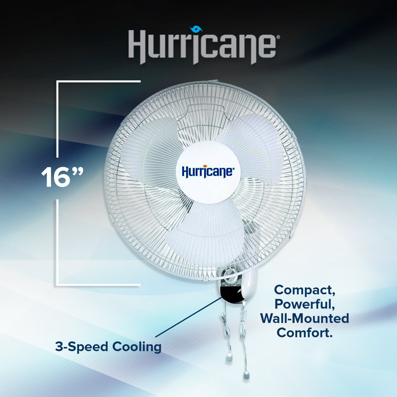 Hurricane 16-Inch White Metal Oscillating Wall Mount Fan