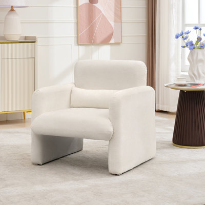 Fauteuil d'appoint moderne gain de place en chenille, fauteuil une place surdimensionné avec dossier incurvé et revêtement en tissu résistant aux taches, canapé confortable pour salon, chambre, bureau, blanc crème