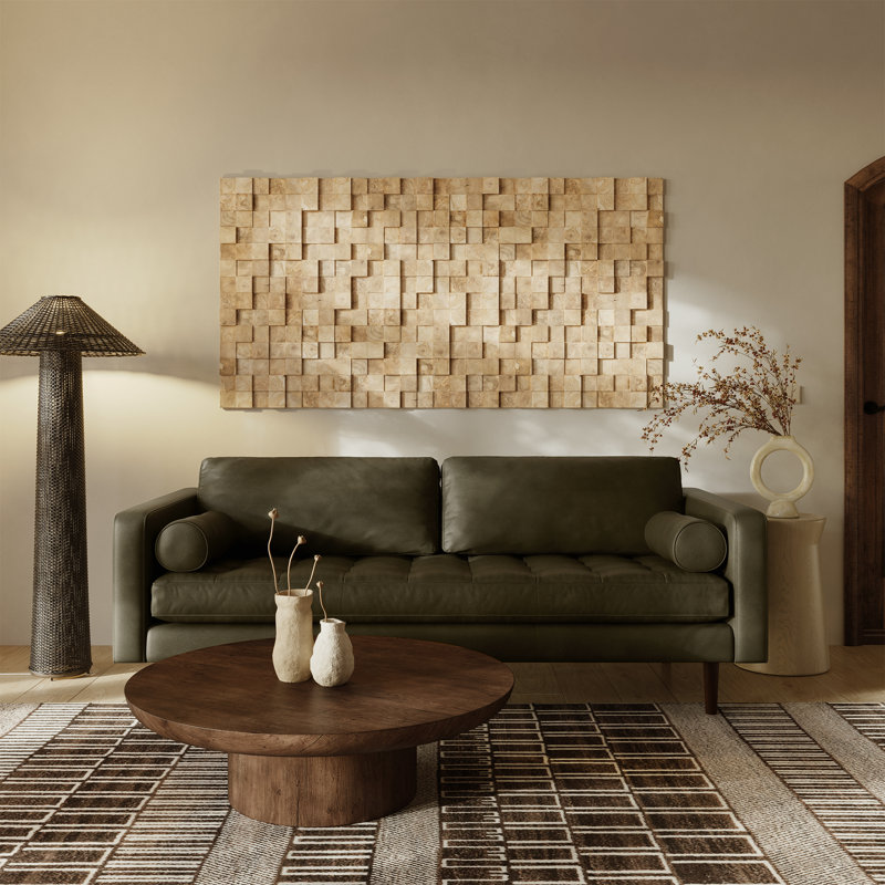 Napa 88.5'' Full-Grain Genuine Italian Leather Sofa, Olivine Green
