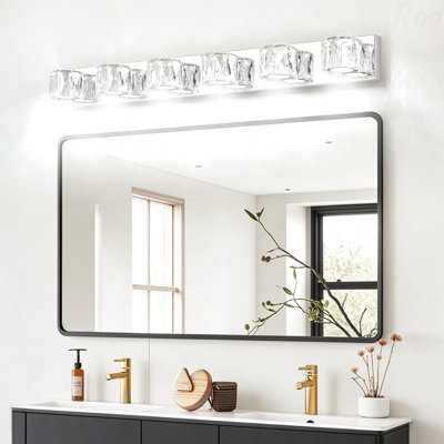 41" Bathroom Vanity Light - 6-Light Chrome Metal LED Crystal, Clear Crystal Shades, Elegant Modern Wall Sconce