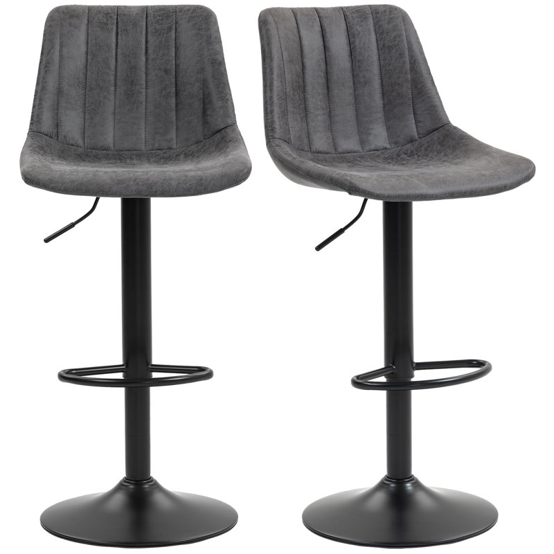 Kait Swivel Upholstered Adjustable Height Counter Stool with Metal Frame, Charcoal