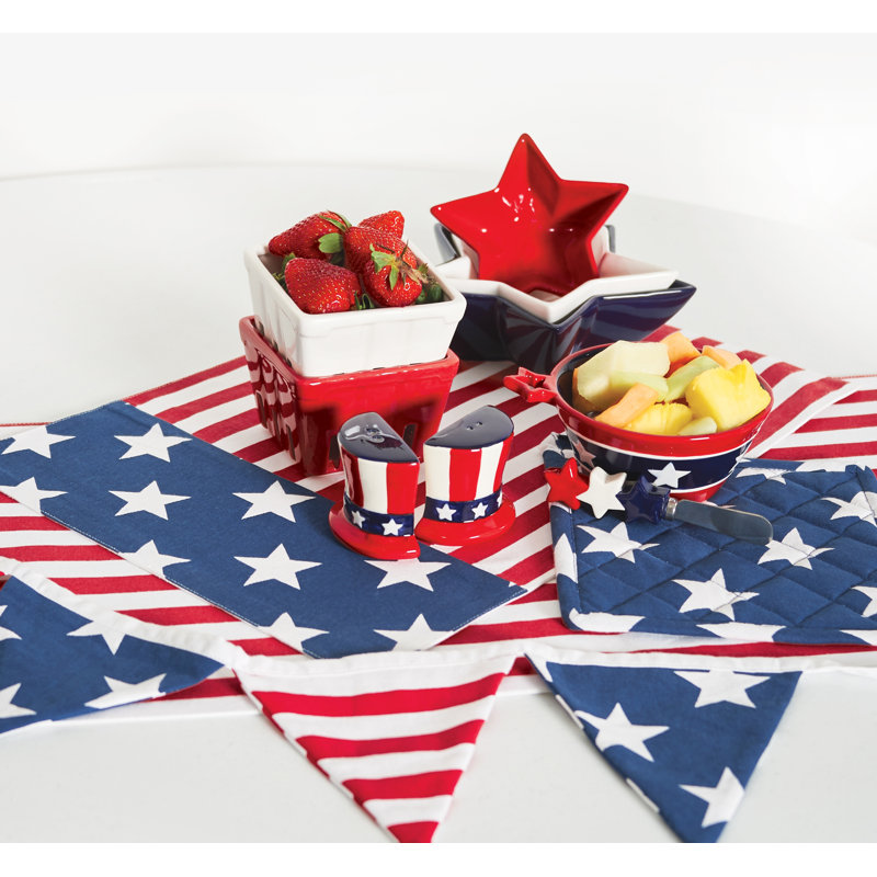 Patriotic Red, White, and Blue Cotton Pot Holder & Oven Mitt Set