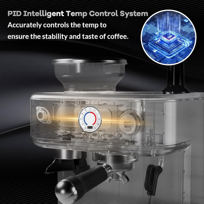 Machine With Grinder Espresso Maker With Powerful Milk Frother, Lcd Display,stainless Steel Coffee Maker
