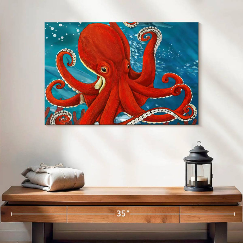 Brampt Vibrant Red Octopus, 16" H x 24" W