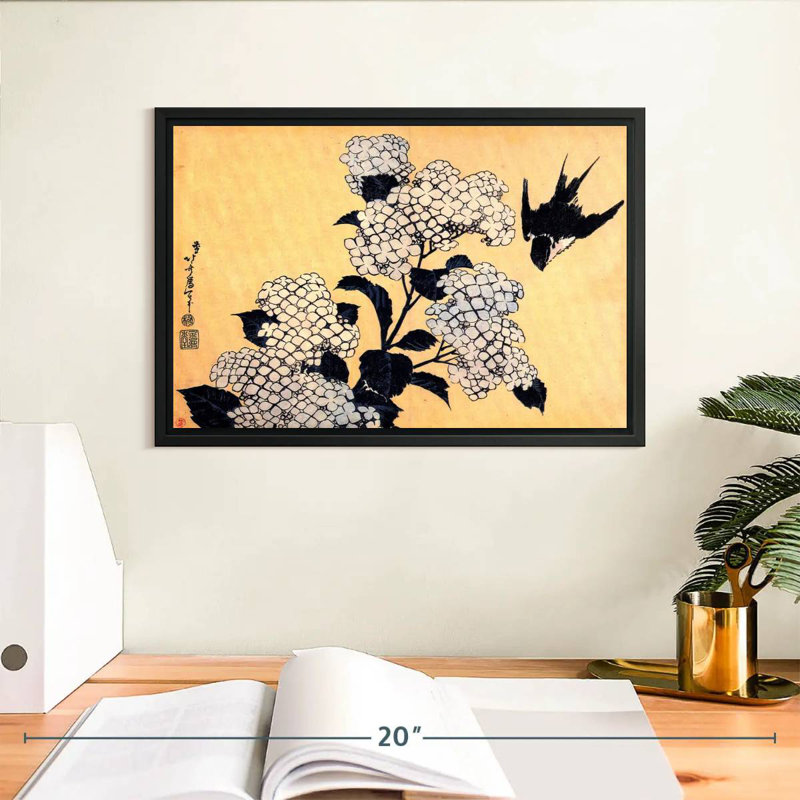 Harnek hortensia et hirondelle, H 9 po x l 13 po