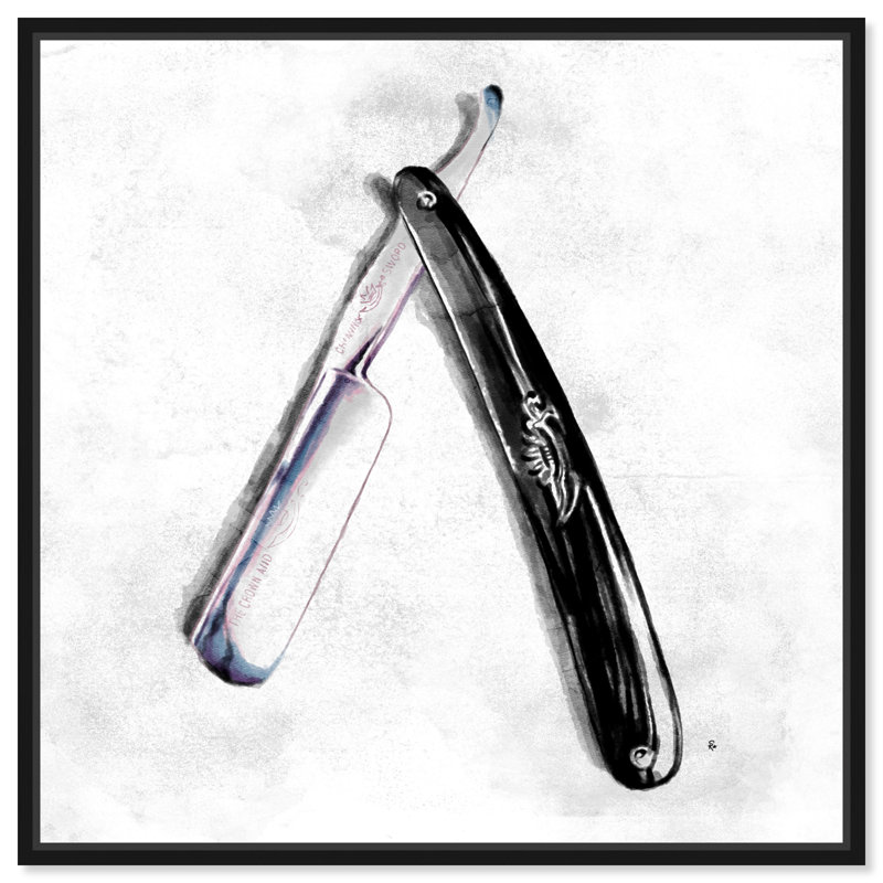 «Bath and Laundry Straight Razor 2 Barber», reproduction d'art sur toile tendue, Cadre noir, H 40 po x l 40 po x P 1,5 po
