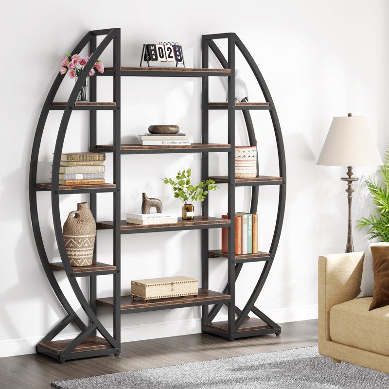 Penzane 69.68" H x 55.11" W Steel Etagere Bookcase, Brown