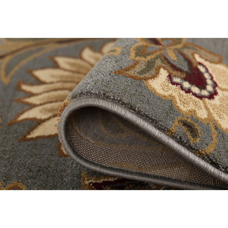 Tapis gris à motif floral Chichaoua, Ronde 5 pi 3 po