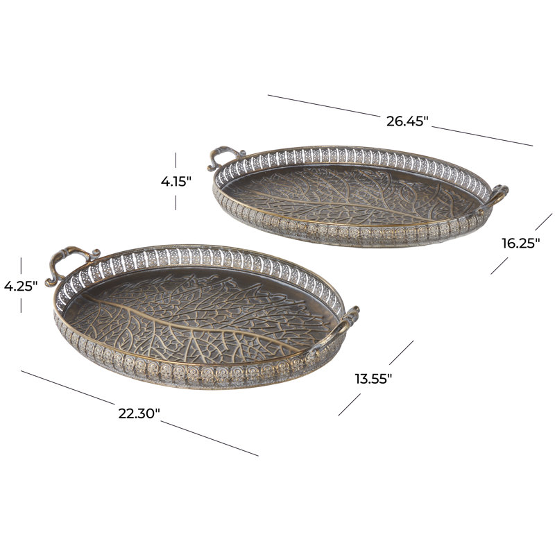 Cole And Grey Metal Ornate Oval Scroll Tray With Tree Patterned Interior