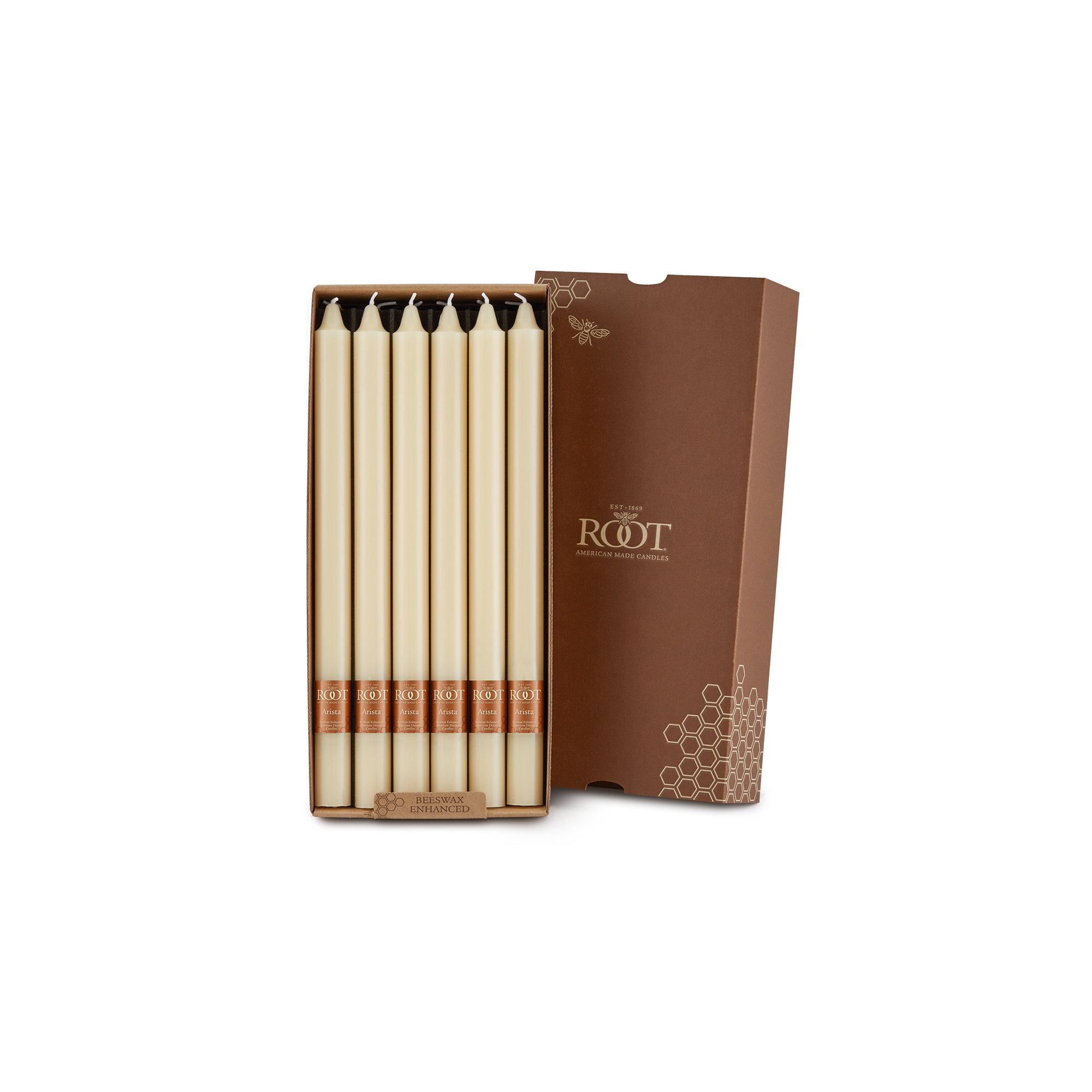 Root Candles Unscented Taper Candle, Buttercream, 12" H x 0.88" W x 0.88" D