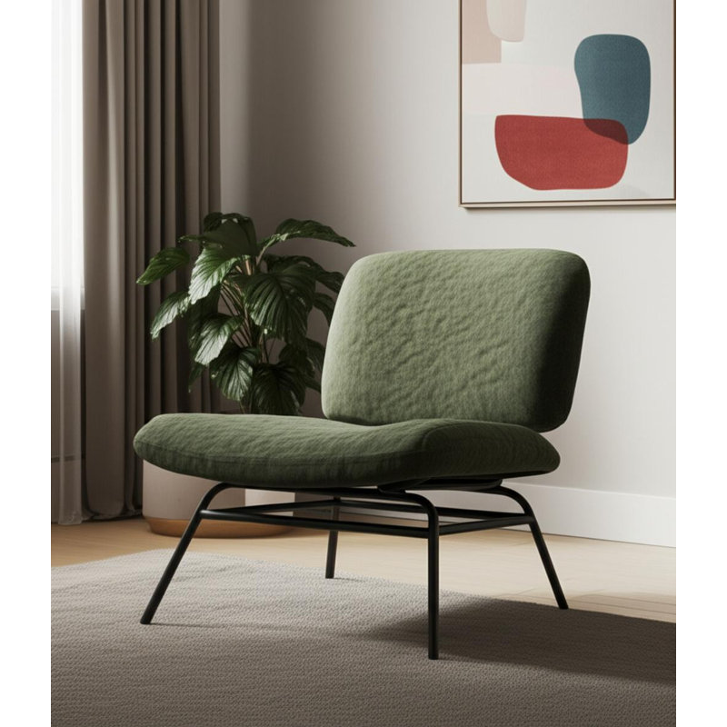 Fauteuil de chambre 30 po en chenille et métal vert et noir