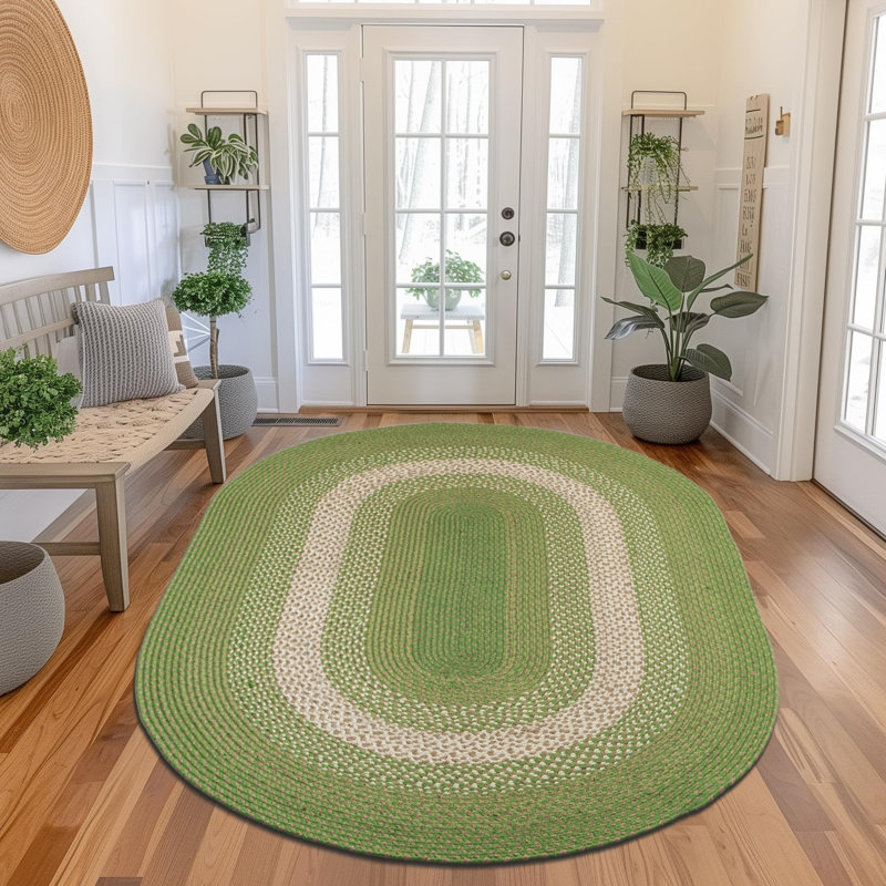 Tapis vert tressé à la main Enika, Ovale 4 pi x 6 pi