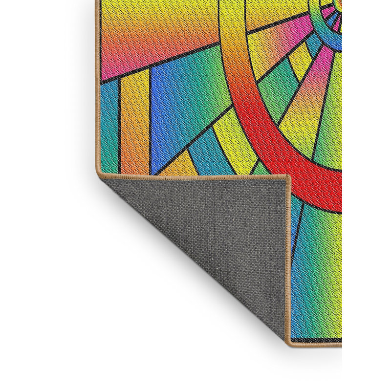 Tapis bleu/orange/vert à motif, Rectangle 5 pi x 7 pi