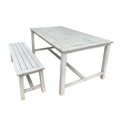 Highland Dunes Fsc Acacia White Washed Wooden Bench Dining Set - 4-6 Seater