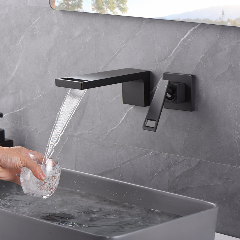 Matte Black Brass Wall Mount Waterfall Bathroom Faucet