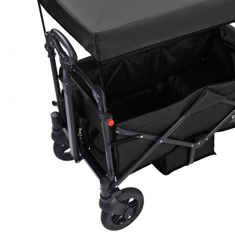 Wagon Stroller for 2 Kids, Push Pull Quad Collapsible Stroller with Adjustable Handle, Encircling Harness Removable Canopy, 4 Wheels with Brakes, Mutifunction Tandem Stroller for Camping Black