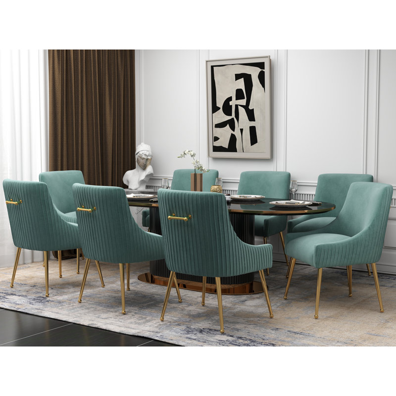 Baudel Velvet Upholstered Side Chair, Mint Green