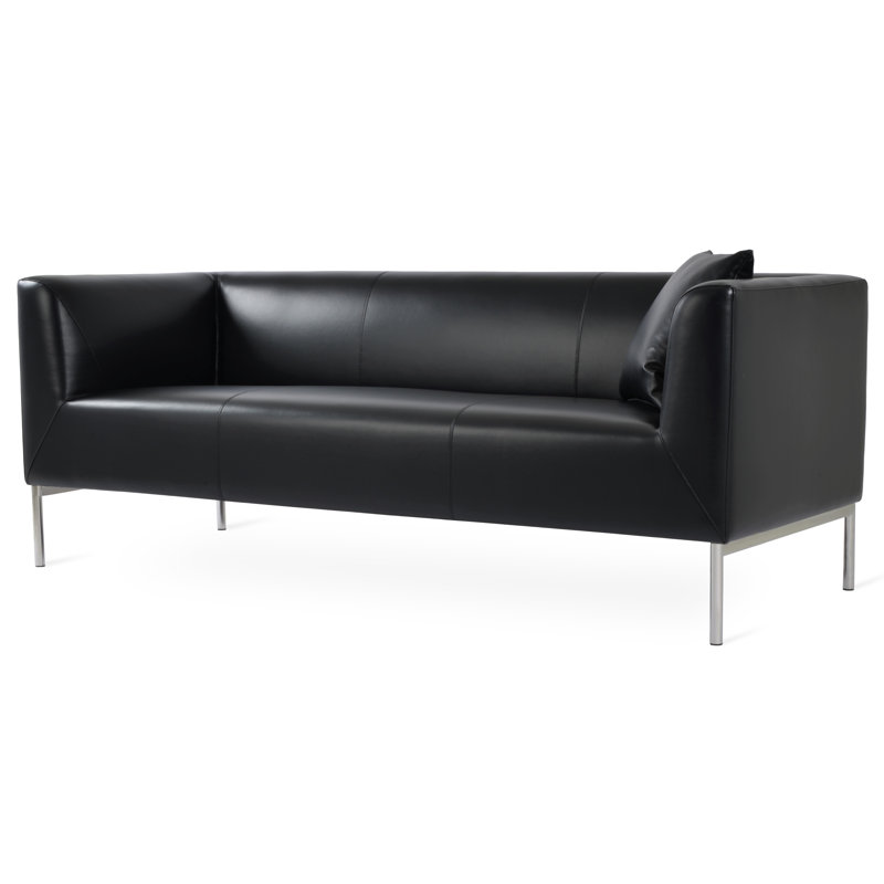 Laguna 75" Flared Arm Sofa, Black Faux Leather