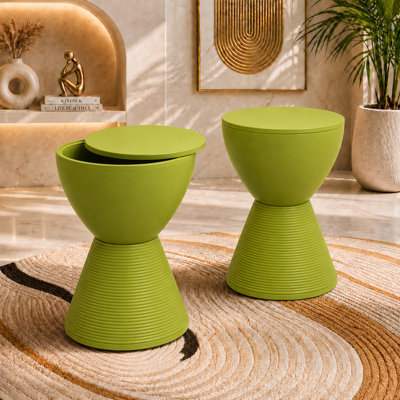 Durant Modern Hourglass Drum End Table with Removable Storage Lid, Indoor Outdoor Side Table & Small Patio Stool, No Assembly Lightweight Accent Table
