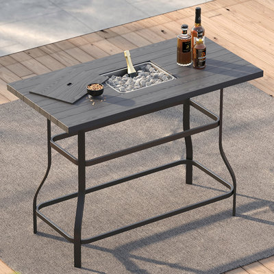 E-Coating Embossed Metal Frame Black Rectangular Bar Table With Built-in Ice Bucket