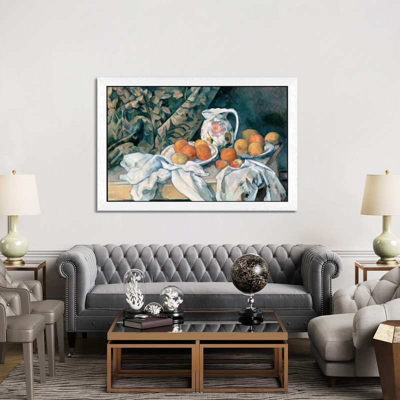 Still Life With A Curtain 1895 by Paul Cezanne - Floater Frame Painting on Canvas, White, 101.6 cm H x 66.04 cm W