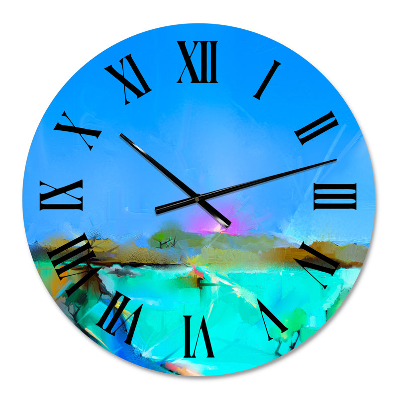 Coucher de soleil coloré dans différentes nuances de bleu - Horloge murale traditionnelle, Moyen