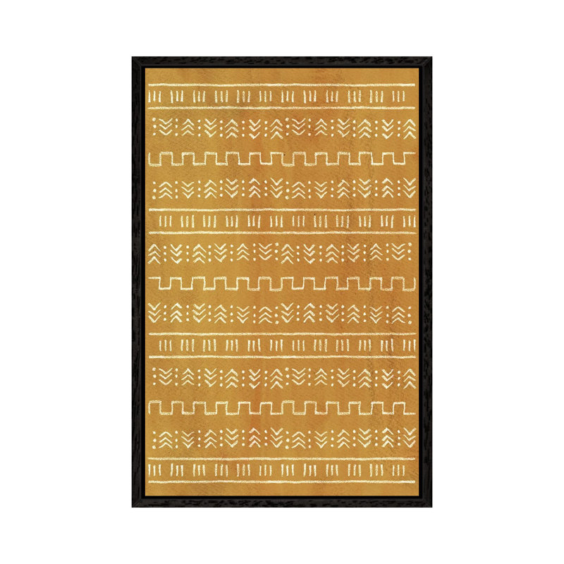 Rust Mustard Aztec Pattern 1 Piece Painting on Canvas, 101.6cm H x 66.04cm W x 3.81cm D, Black Framed