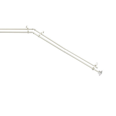 Square End Bay Window Double Curtain Rod, 78-144" Adjustable Length: 22-37" Sides, 28-72" Center, Steel