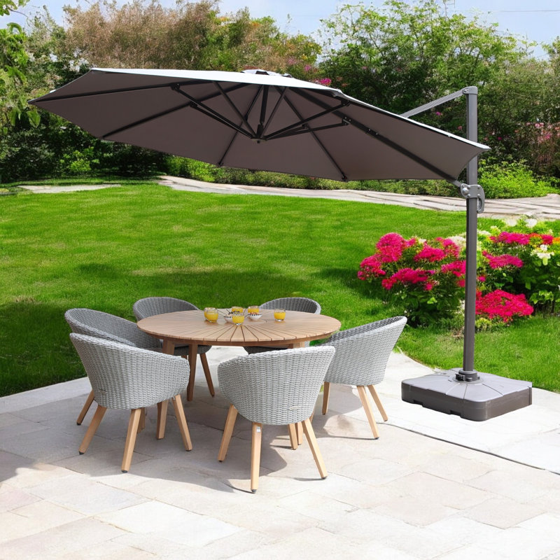 3.5m Deluxe Round Cantilever parasol Grey + 100kg base