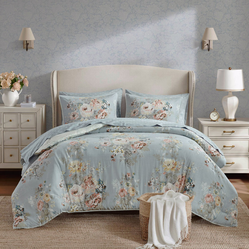 7 pièces, 7 pièces, imprimé floral, bleu doux, Bleu doux