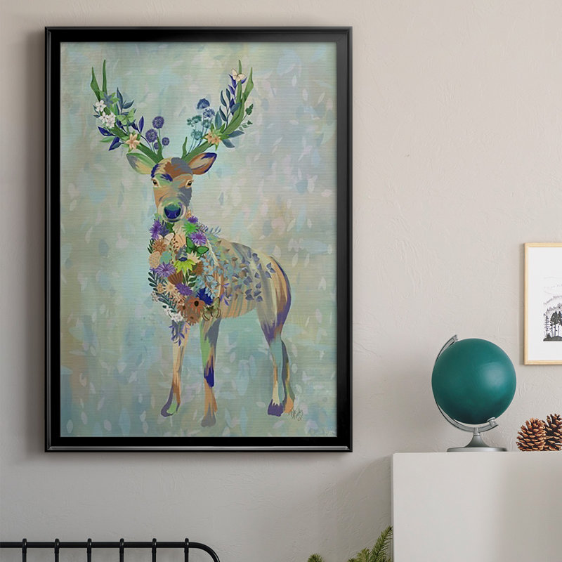 Fantastic Florals Deer, reproduction encadrée de qualité supérieure - prête à être accrochée, H 42,5 po x l 30,5 po x P 1 po