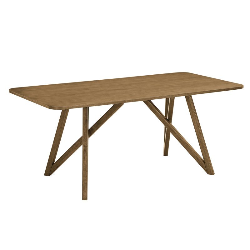 Table de salle à manger rectangulaire de 70 pouces de largeur, base géométrique en croix, coins arrondis, finition en placage, assise 6, bois d'hévéa et base, poids 95