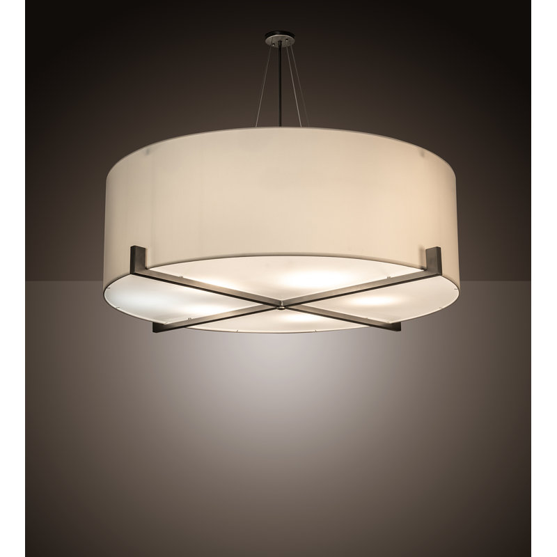60" White and Nickel Drum Chandelier with Acrylic Shade