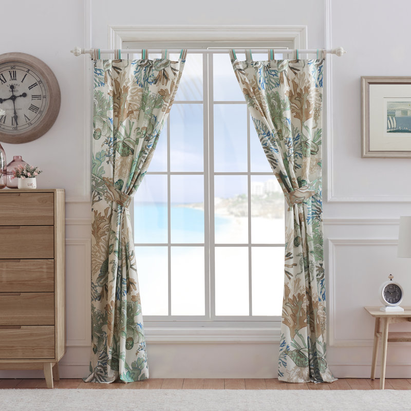 Jade Coastal Polyester Tab Top Light-Filtering Curtain Panels, 84-inch