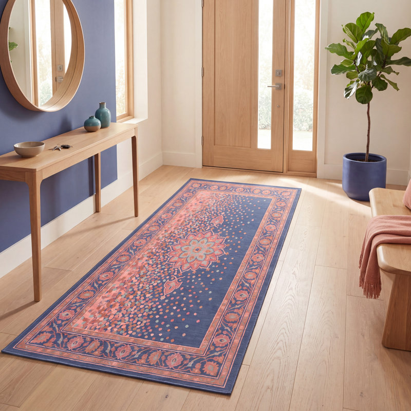 Tapis Ellery moderne à motif mosaïque mouchetée, abstrait, turquoise, rose et crème, lavable à la machine, antidérapant, à poils courts, pour l'intérieur et l'extérieur, adapté aux animaux domestiques, idéal pour le salon, la chambre, la salle à manger, l'entrée, le couloir ou le bureau.