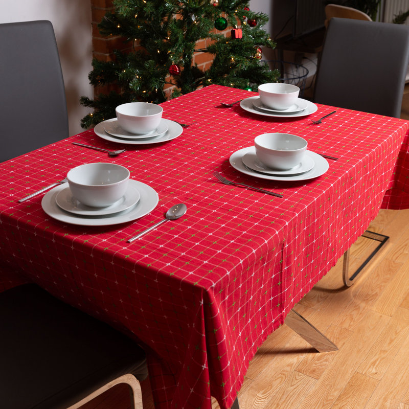 Demers Geometric 100% Cotton Christmas Tablecloth, Red, 60" L x 104" W