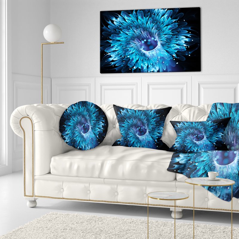 Fractale de trou de ver bleu magique - coussin imprimé abstrait