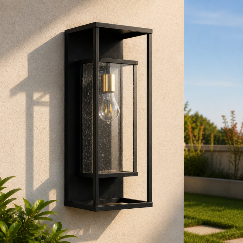 Applique murale d'extérieur 22 po H, Noir mat / Or, W8"xE6.37"xH22"