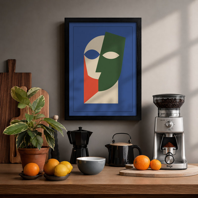 Divided Face Geometric - Framed Print, A2 - 59.4 x 42.0 cm, Black