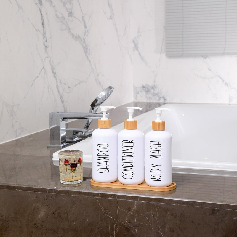 3-Pack White Shampoo/Conditioner Dispenser Set | Extra-Thick PET Bottles | Refillable for Farmhouse Bathroom Decor