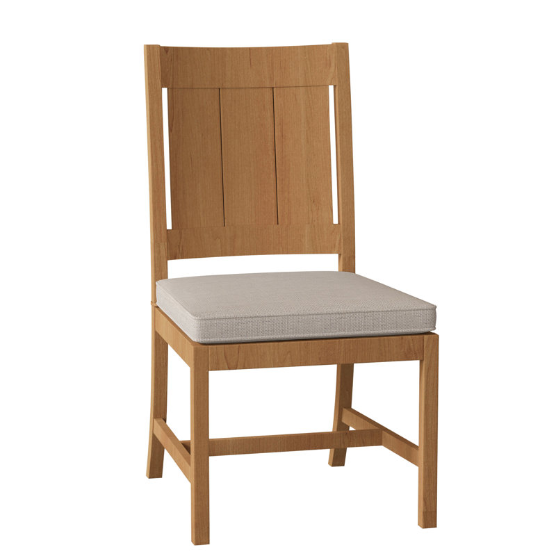Croquet Patio Dining Side Chair with Cushions, Natural Teak, Dove Sunbrella® Linen, Welt