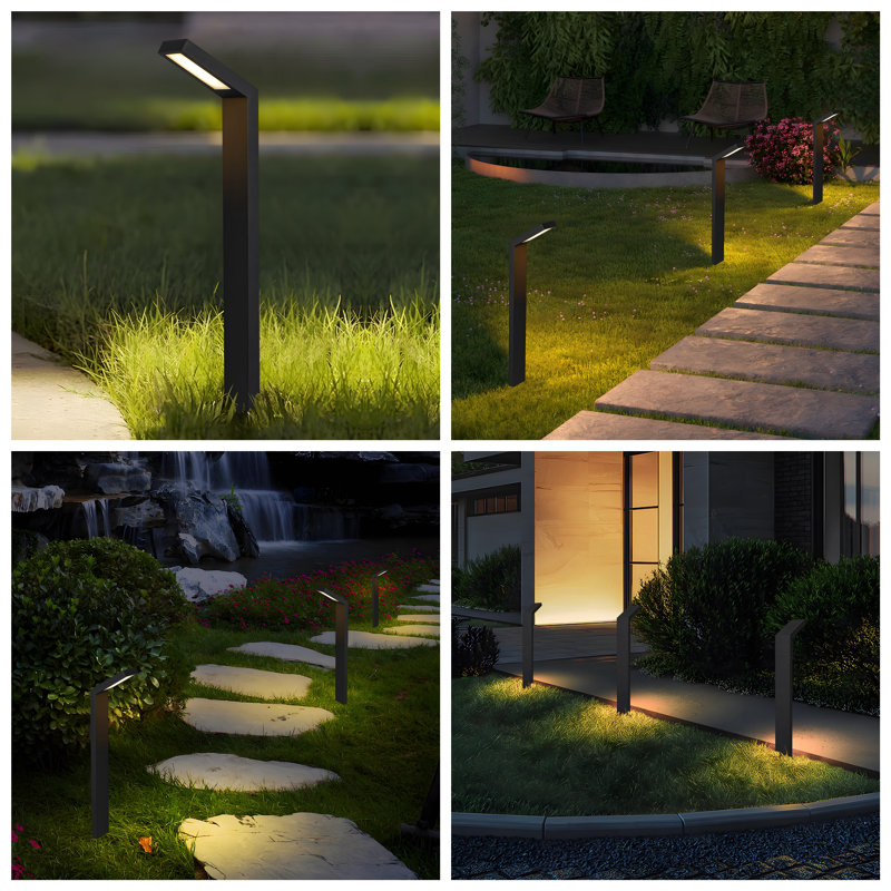 Low-voltage Black Aluminum Led Landscape Path Lights With Frosted Glass Shade(10-pack), 21" H x 4.5" W x 2.5" D